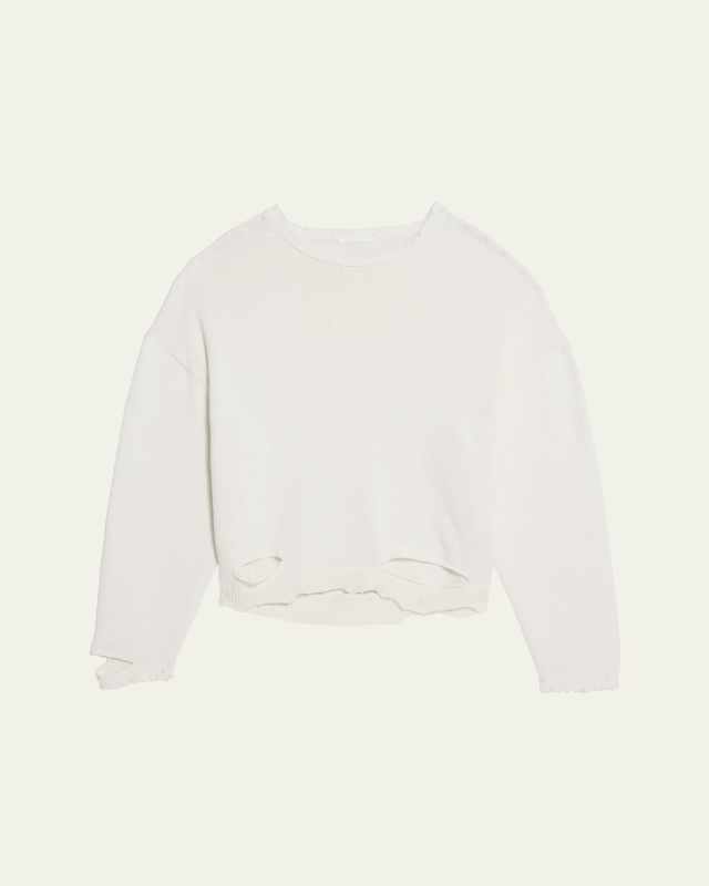 Distressed Ribbed Crewneck Sweater